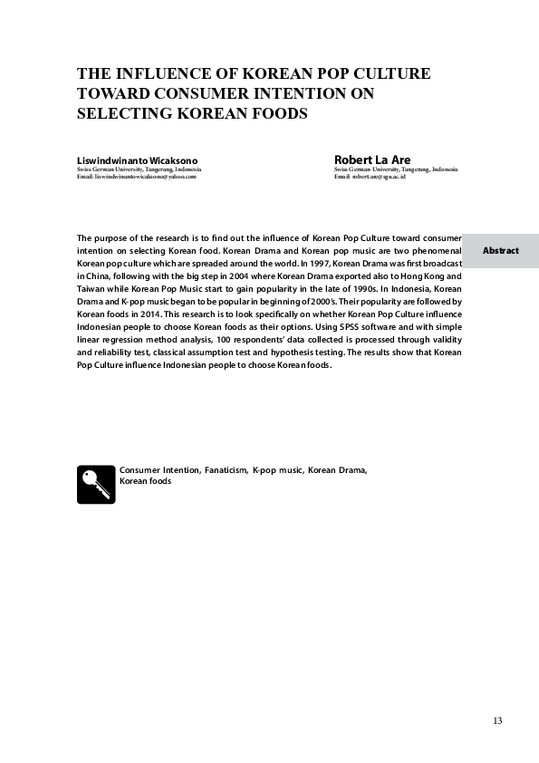 (PDF) The Influence of Korean Pop Culture Toward Consumer Intention on ...