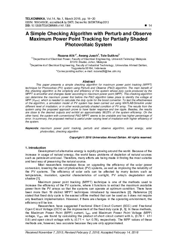(PDF) A Simple Checking Algorithm with Perturb and Observe Maximum ...