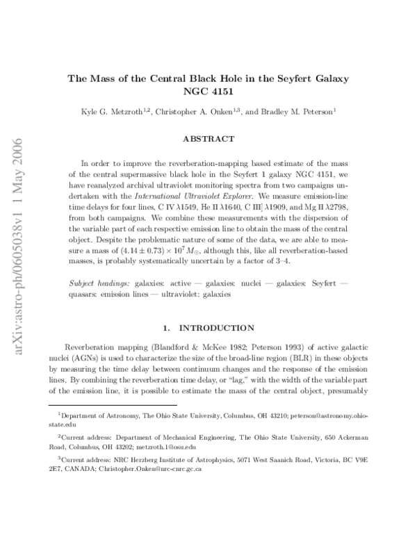(PDF) The Mass of the Central Black Hole in the Seyfert Galaxy NGC 3783