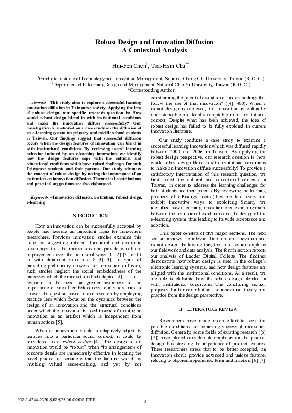(PDF) Robust design and innovation diffusion a contextual analysis