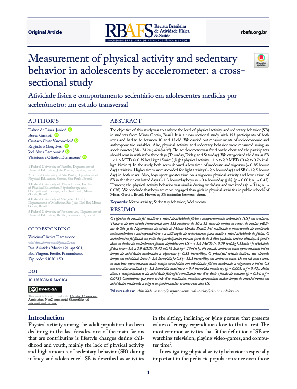 (PDF) Measurement of physical activity and sedentary behavior in ...