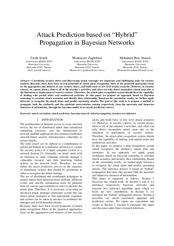 (PDF) Attack Prediction based on "Hybrid" Propagation in Bayesian Networks