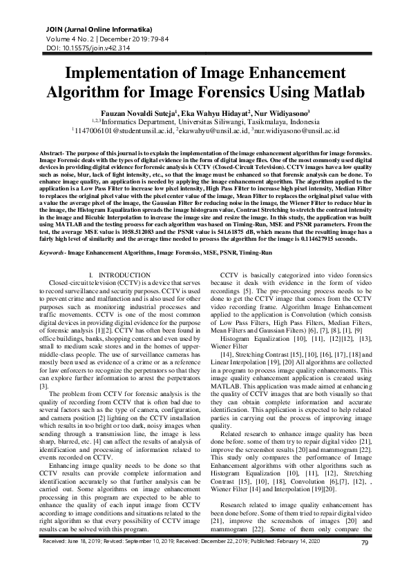 (PDF) Implementation of Image Enhancement Algorithm for Image Forensics ...