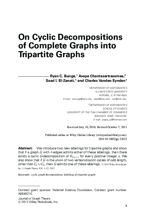 (PDF) On Cyclic of Complete Graphs into Tripartite