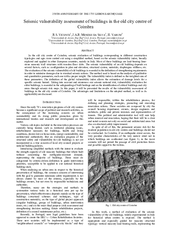 (PDF) Seismic vulnerability assessment of buildings in the old city ...