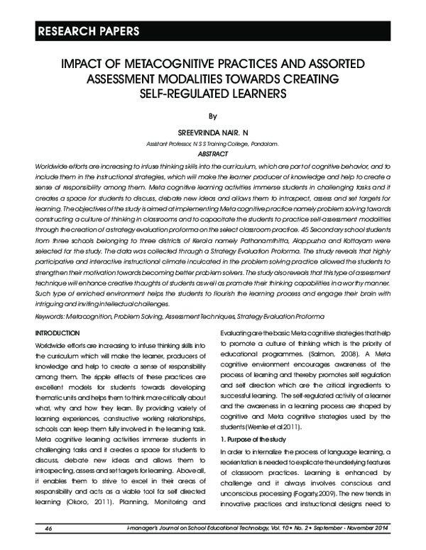 (PDF) Impact of Metacognitive Practices and Assorted Assessment ...