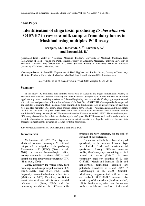 (PDF) Identification of shiga toxin producing Escherichia coli O157: H7 ...