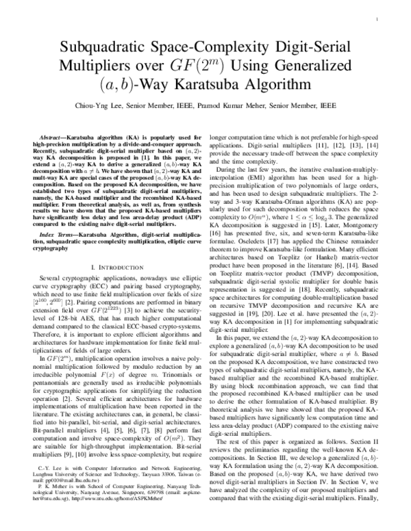 (PDF) Subquadratic space complexity digit-serial multiplier over binary ...
