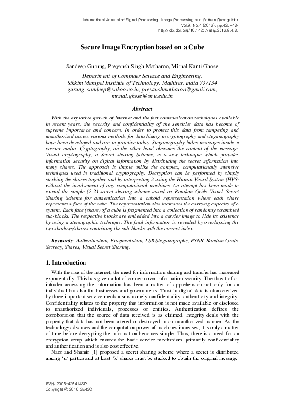 (PDF) Secure Image Encryption based on a Cube