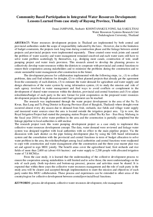 (PDF) Community Based Participation in Integrated Water Resources ...