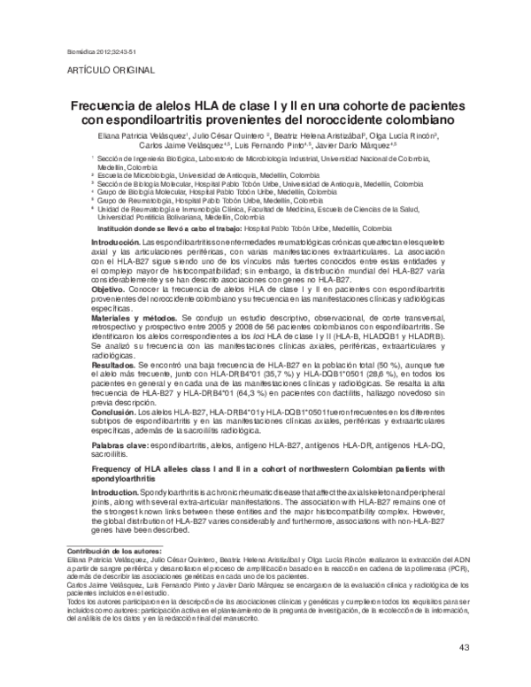 (PDF) Frequency of HLA alleles class I and II in a cohort of ...