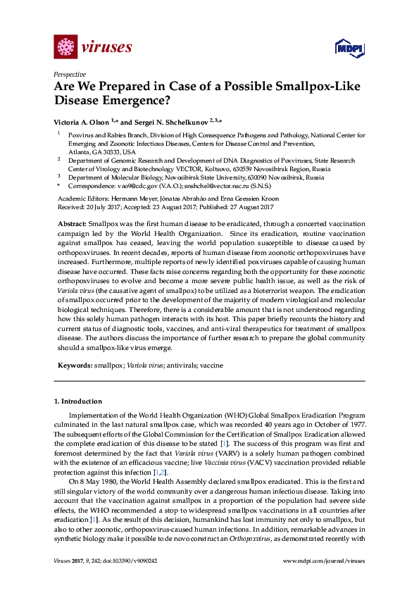 (PDF) Are We Prepared in Case of a Possible Smallpox-Like Disease ...
