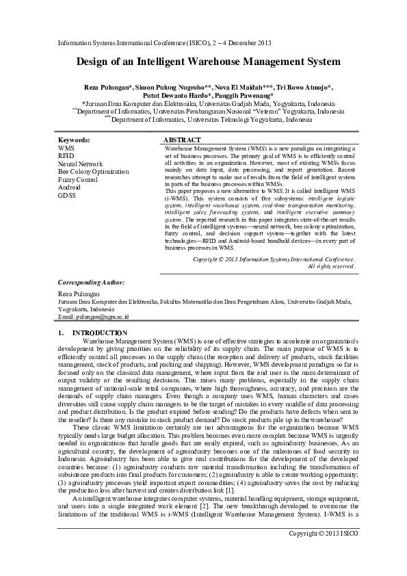 (PDF) Design of an Intelligent Warehouse Management System
