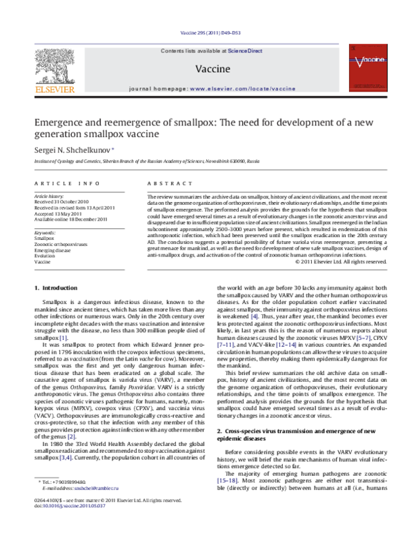 (PDF) Emergence and reemergence of smallpox: the need for development ...