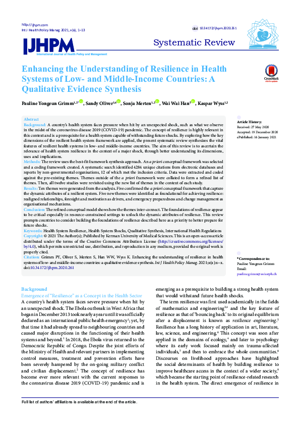 (PDF) Enhancing the Understanding of Resilience in Health Systems of ...
