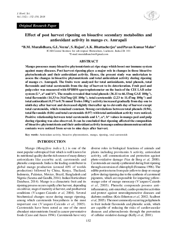(PDF) Effect of post harvest ripening on bioactive secondary ...