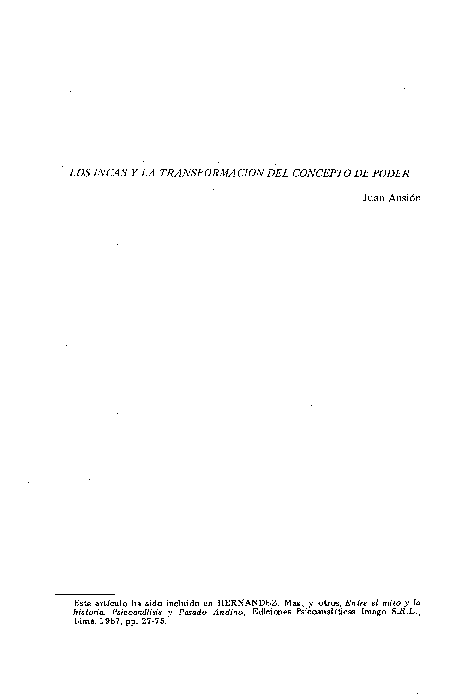  PDF Los Incas Y La Transformaci n Del Concepto De Poder Juan ANSION 