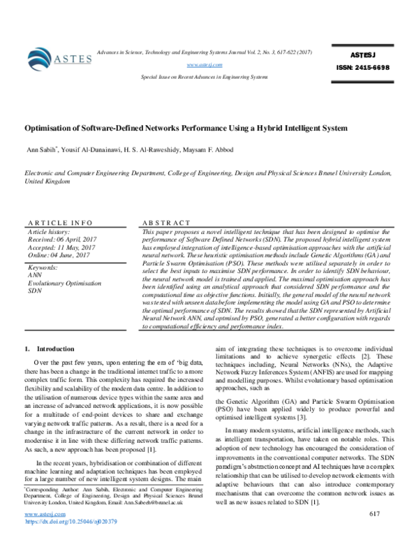 (PDF) Optimisation of Software-Defined Networks Performance Using a ...