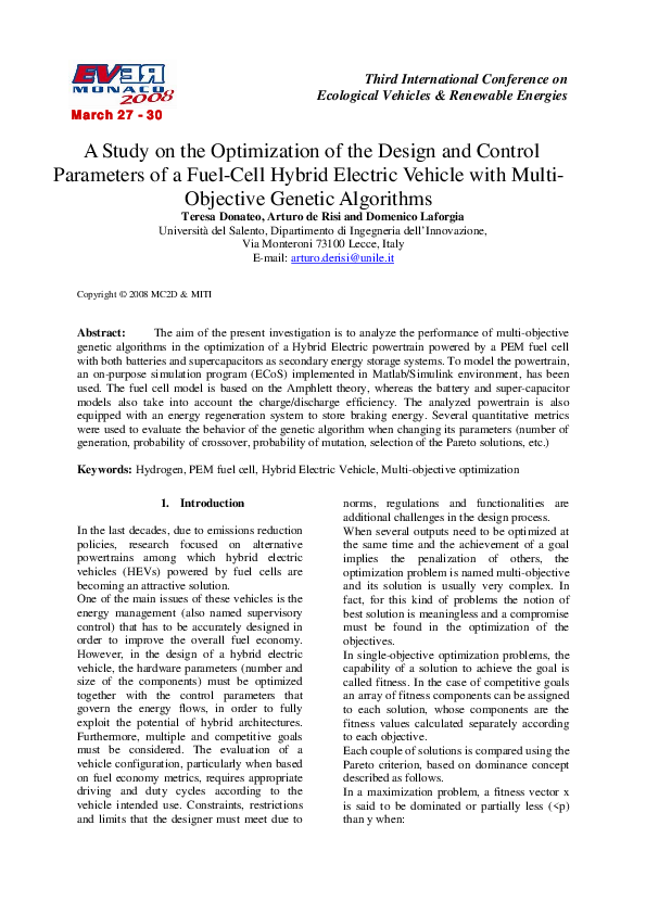 (PDF) A Study on the Optimization of the Design and Control Parameters ...