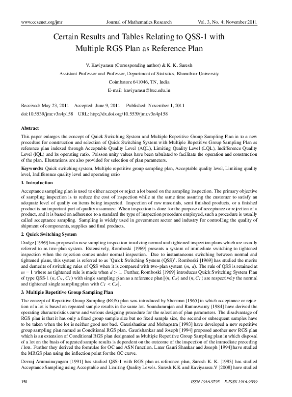 (PDF) Certain Results and Tables Relating to QSS-1 with Multiple RGS ...