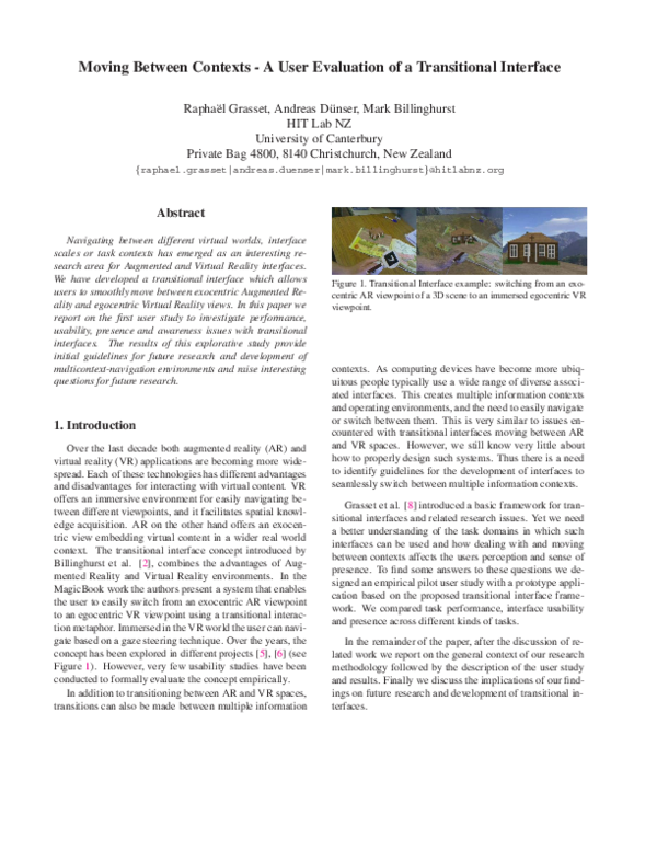 (PDF) Moving Between Contexts-A User Evaluation of a Transitional Interface