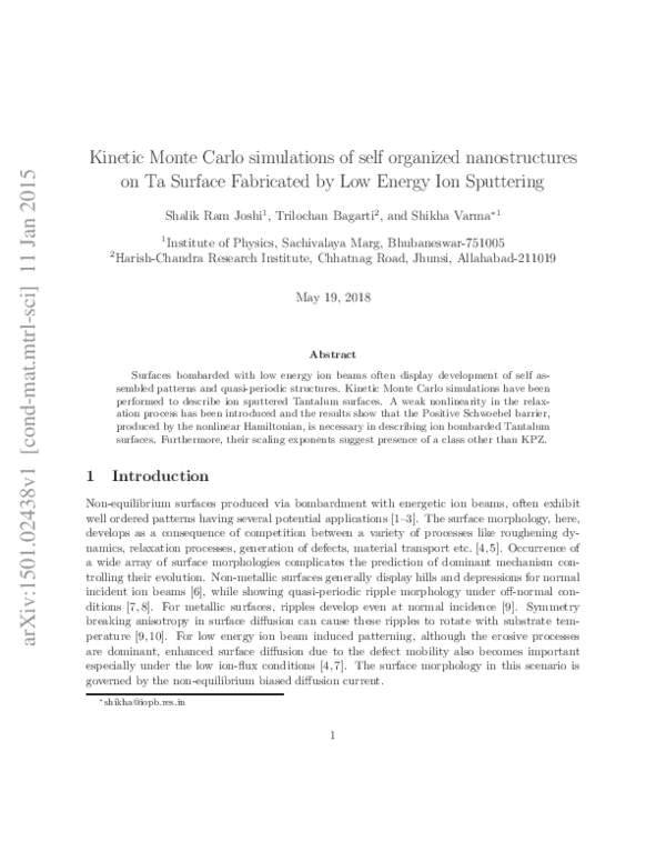 (PDF) Kinetic Monte Carlo simulations of self organized nanostructures ...
