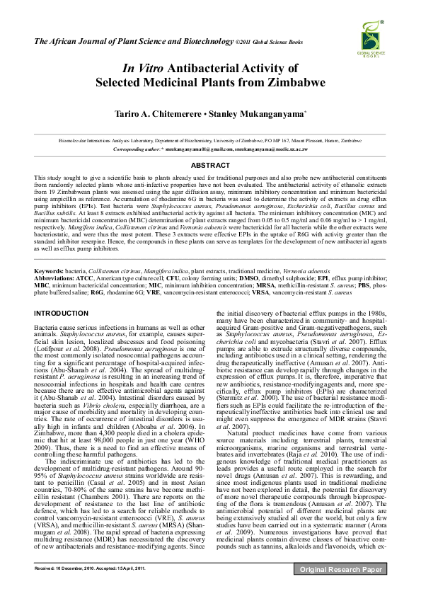 (PDF) In Vitro Antibacterial Activity of Selected Medicinal Plants from ...