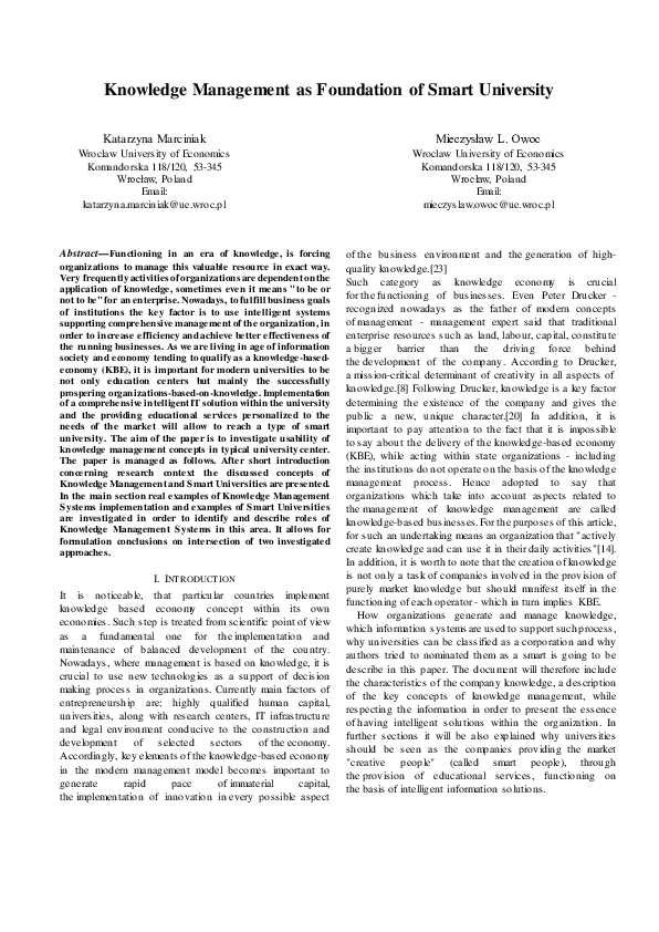 (PDF) Knowledge management as foundation of smart university