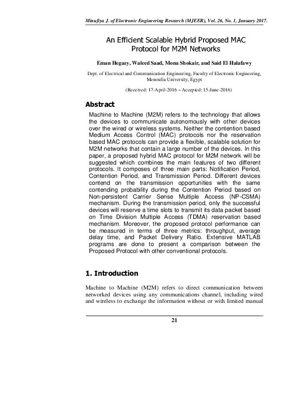 (PDF) An Efficient Scalable Hybrid Proposed MAC Protocol for M2M Networks