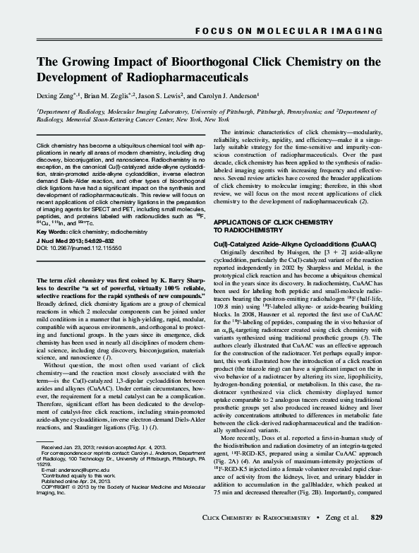 (PDF) The Growing Impact of Bioorthogonal Click Chemistry on the ...