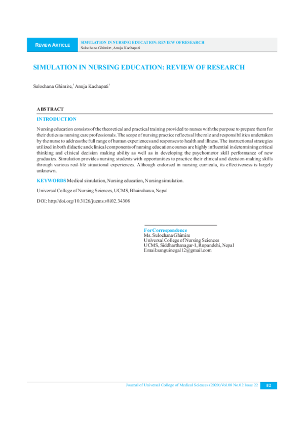 (PDF) Simulation in Nursing Education: Review of Research