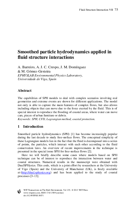 (PDF) Smoothed particle hydrodynamics applied in fluid structure ...