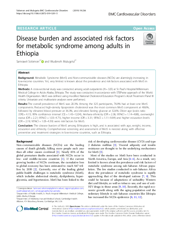 (PDF) Disease burden and associated risk factors for metabolic syndrome ...