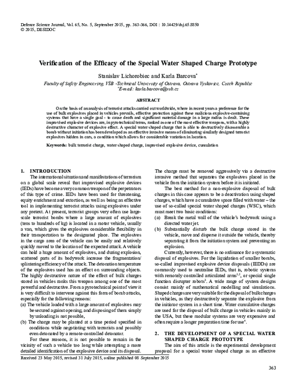 (PDF) Verification of the Efficacy of the Special Water Shaped Charge ...