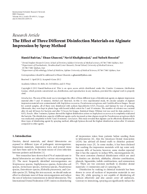 (PDF) The effect of three different disinfection materials on alginate impression by spray
