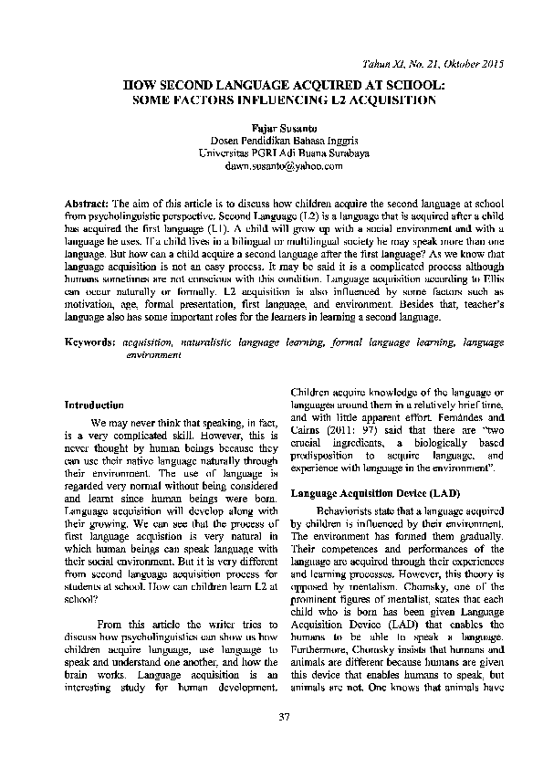 (PDF) How Second Language Acquired at School: Some Factors Influencing ...