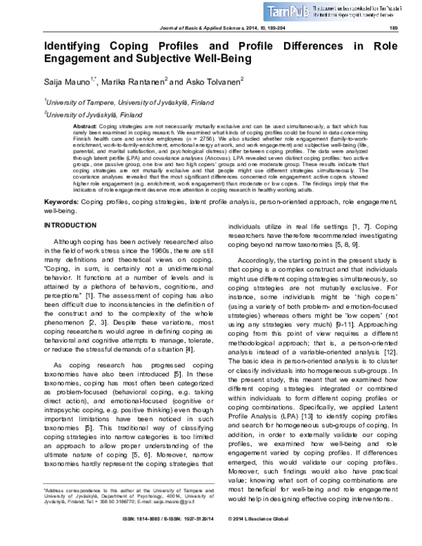 (PDF) Identifying Coping Profiles and Profile Differences in Role ...