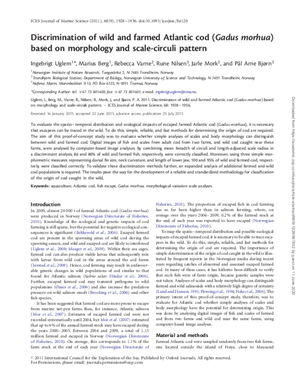 (PDF) Discrimination of wild and farmed Atlantic cod (Gadus morhua ...