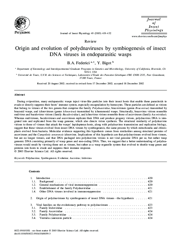 (PDF) Origin and evolution of polydnaviruses by symbiogenesis of insect ...