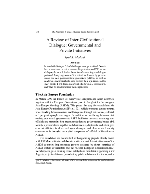 (PDF) A Review of Inter-Civilizational Dialogue