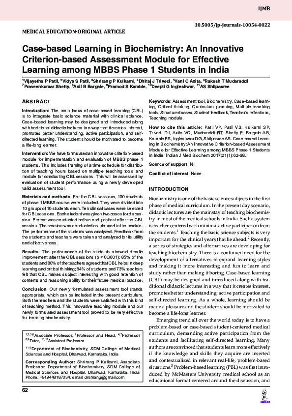 (PDF) Case-based Learning in Biochemistry: An Innovative Criterion ...