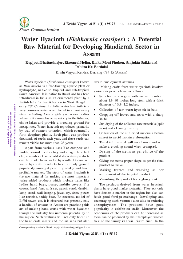 (PDF) Water Hyacinth ( Eichhornia crassipes ): A Potential Raw Material ...