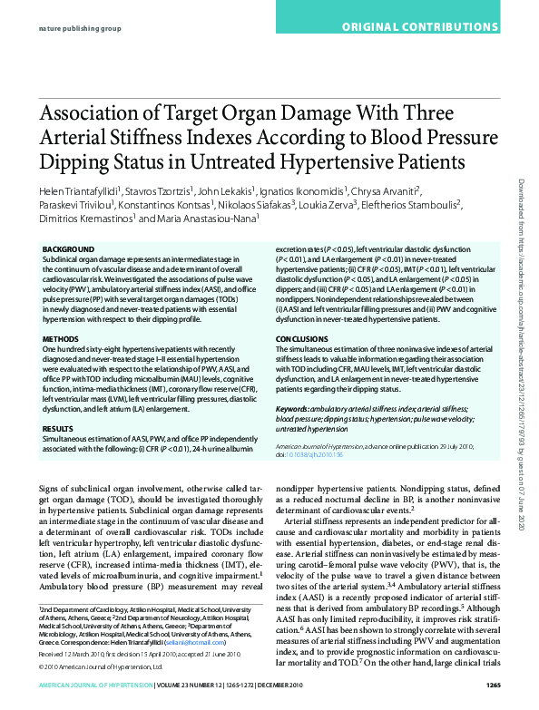 (PDF) Association of target organ damage with three arterial stiffness ...