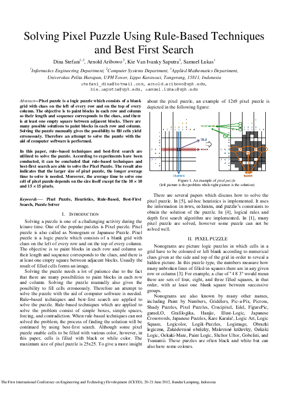 (PDF) Solving Pixel Puzzle Using Rule-Based Techniques and Best First ...