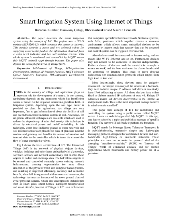 (PDF) Smart Irrigation System Using Internet of Things