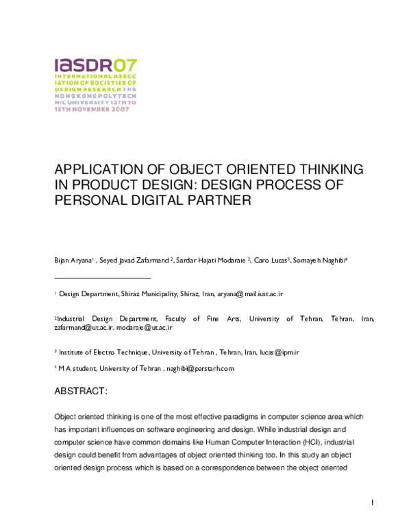 (PDF) Application of Object Oriented Thinking in Product Design: Design ...
