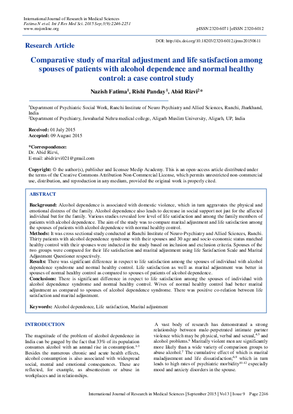 (PDF) Comparative study of marital adjustment and life satisfaction ...