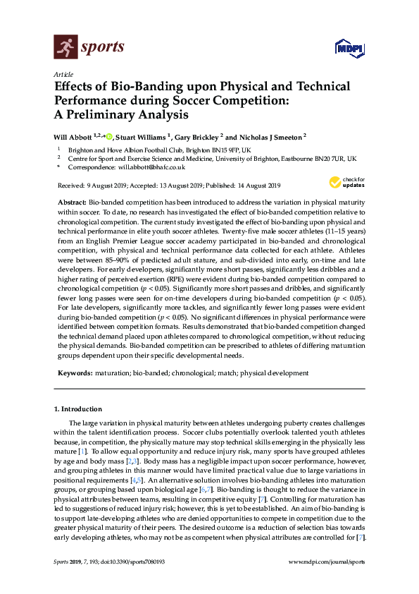 (PDF) Effects of Bio-Banding upon Physical and Technical Performance ...