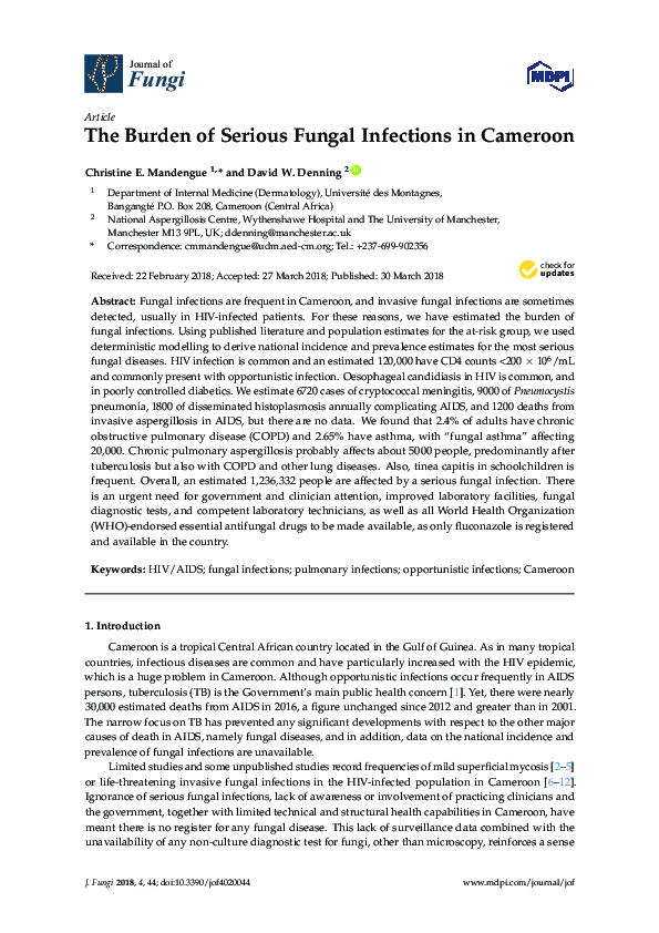 (PDF) The Burden of Serious Fungal Infections in Cameroon