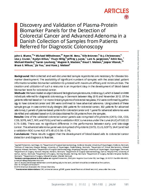 (PDF) Discovery and Validation of Plasma-Protein Biomarker Panels for ...